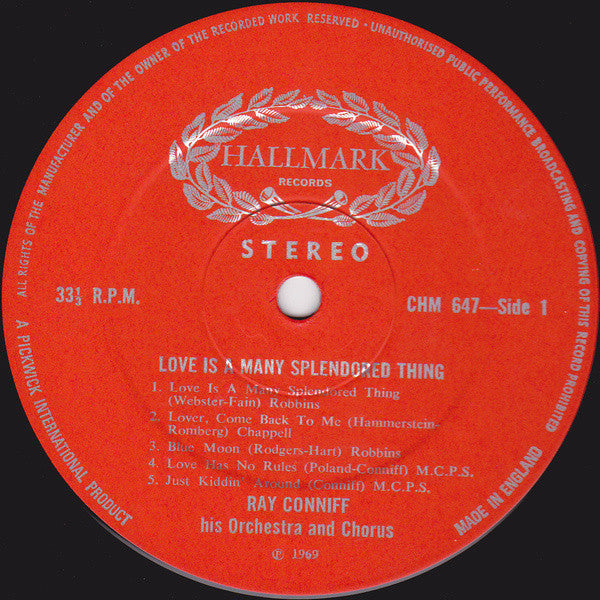 Ray Conniff And His Orchestra & Chorus : Love Is A Many-Splendored Thing (LP, Comp)