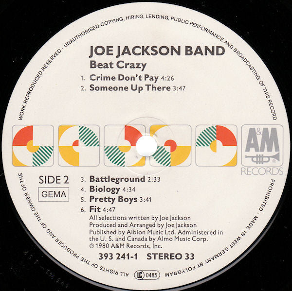 Joe Jackson Band : Beat Crazy (LP, Album, RE, Whi)
