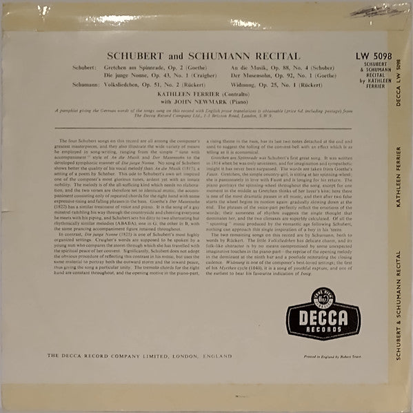 Kathleen Ferrier : Schubert & Schumann Recital (10", RP)