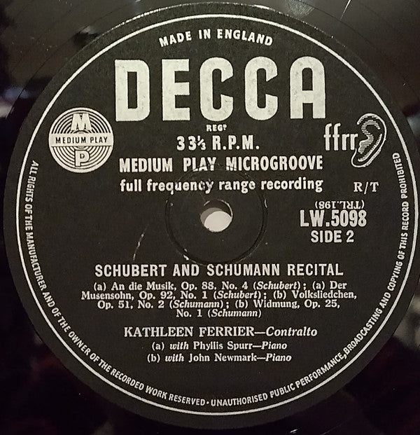 Kathleen Ferrier : Schubert & Schumann Recital (10", RP)