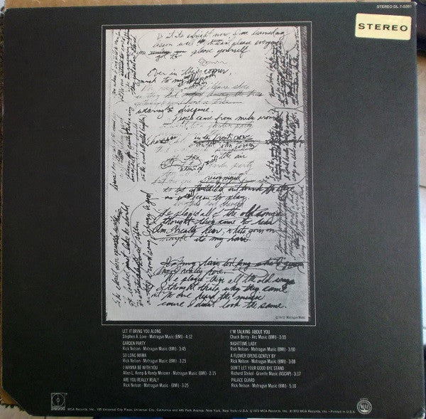 Rick Nelson & The Stone Canyon Band : Garden Party (LP, Album, Gat)