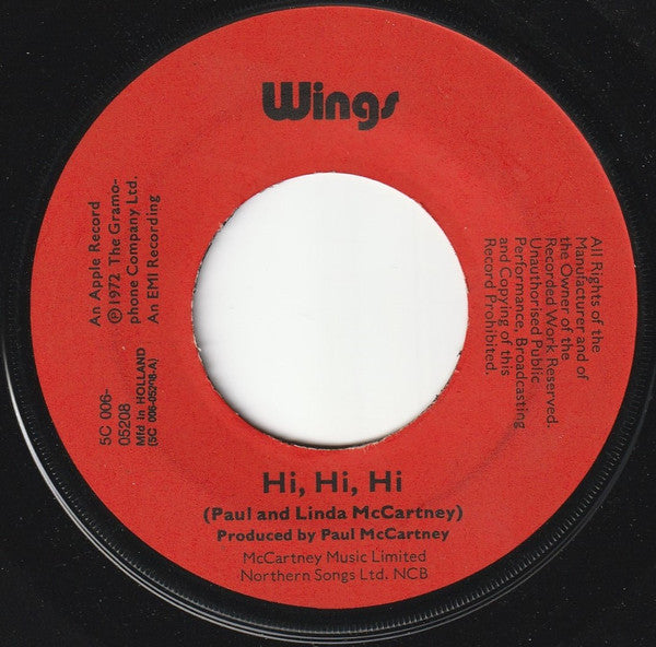 Wings (2) : Hi, Hi, Hi / C Moon (7", Single)