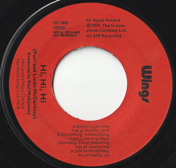 Wings (2) : Hi, Hi, Hi / C Moon (7", Single)