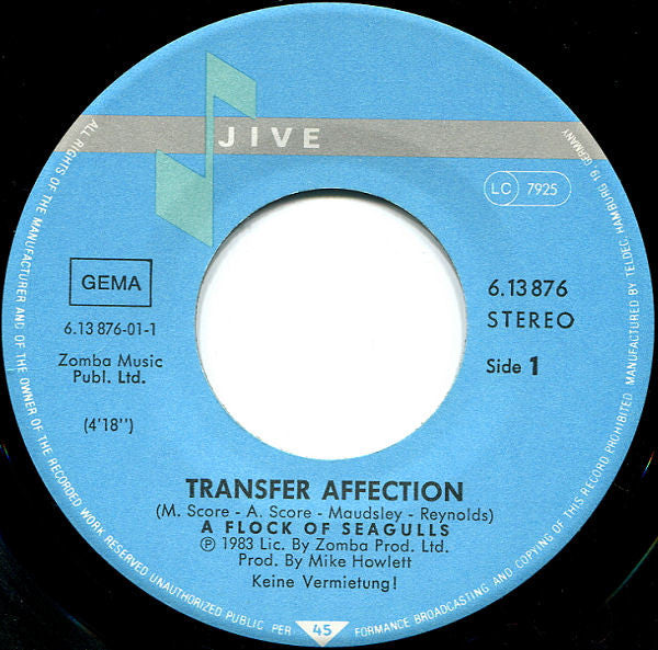 A Flock Of Seagulls : Transfer Affection (7", Single)