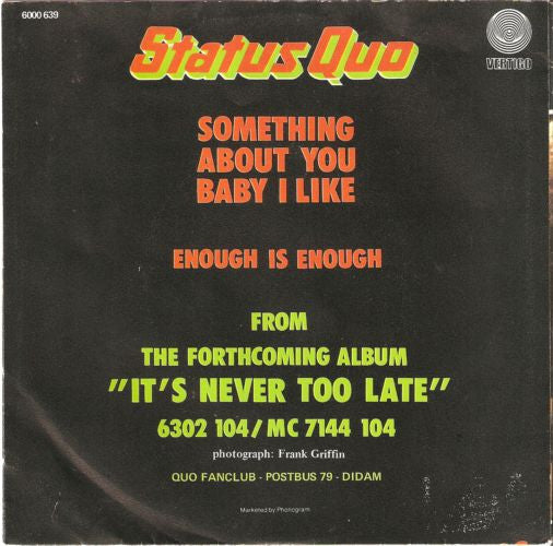 Status Quo : Something About You Baby I Like (7", Single)