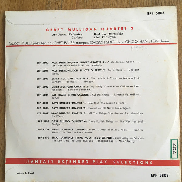 Gerry Mulligan Quartet : Gerry Mulligan Quartet 2 (7", EP)