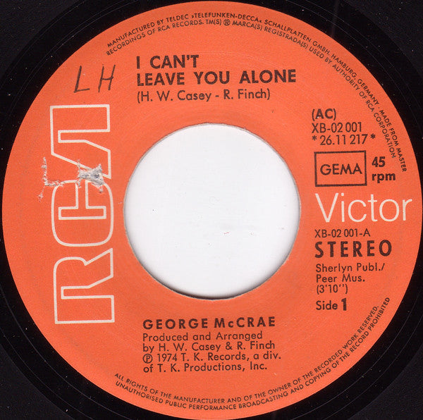George McCrae : I Can't Leave You Alone (7", Single)