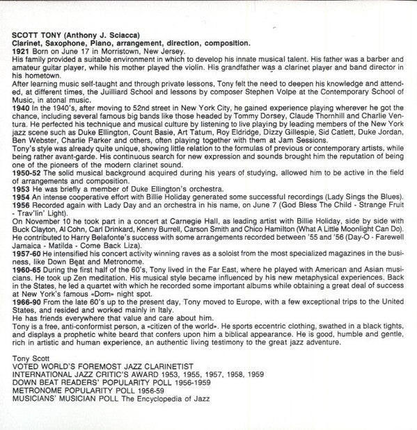 Tony Scott (2) & Bill Evans : 1957 (CD, Comp)