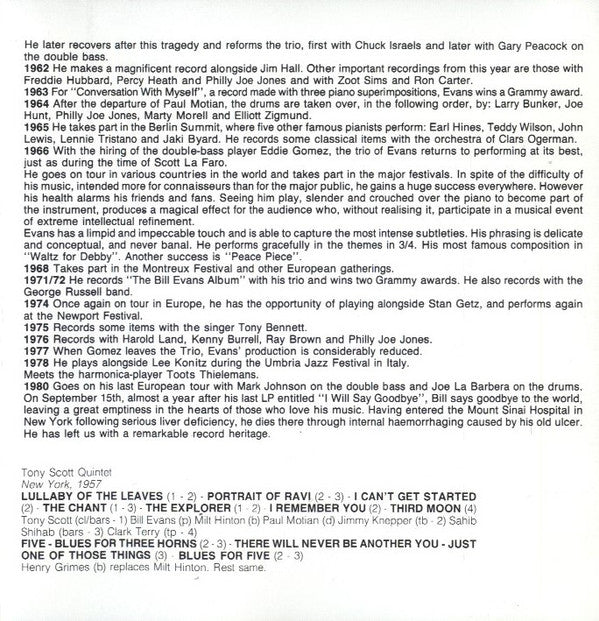 Tony Scott (2) & Bill Evans : 1957 (CD, Comp)