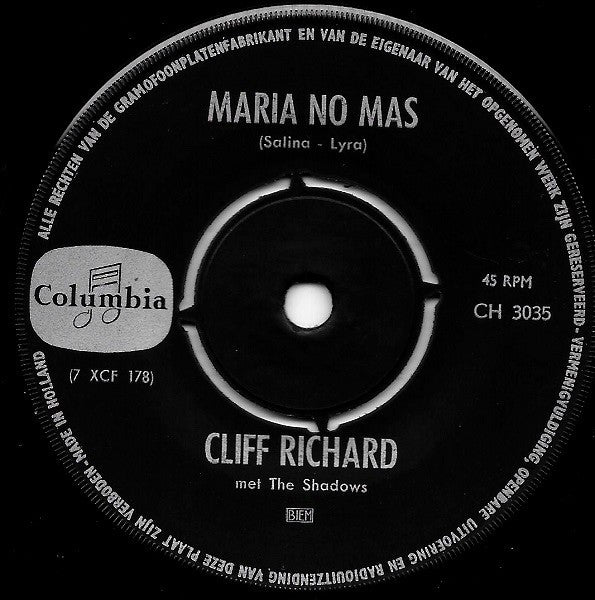 Cliff Richard : Maria No Mas / Tus Besos (7", Single, Red)