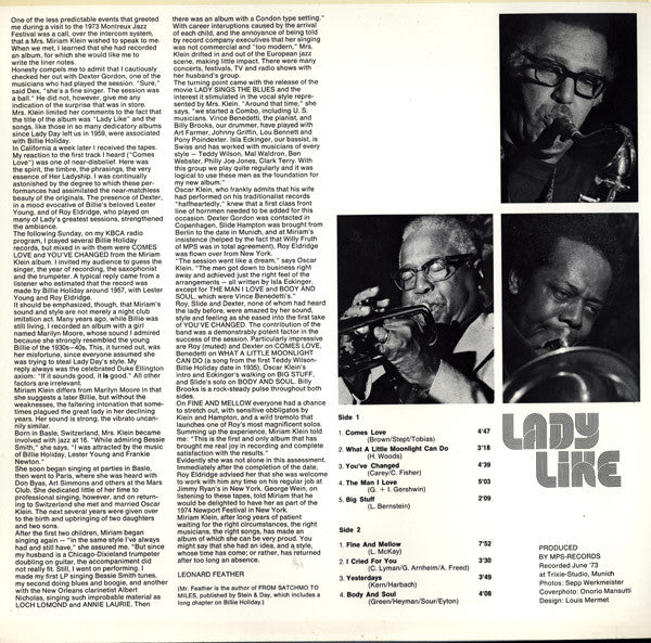 Miriam Klein, Roy Eldridge, Dexter Gordon, Slide Hampton : Lady Like (Miriam Klein Sings Billie Holiday) (LP, Album)
