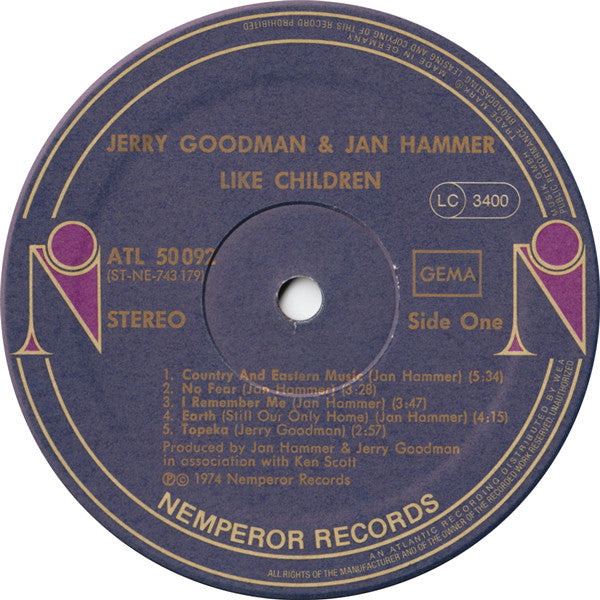 Jerry Goodman & Jan Hammer : Like Children (LP, Album, RP)