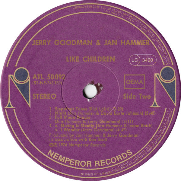 Jerry Goodman & Jan Hammer : Like Children (LP, Album, RP)