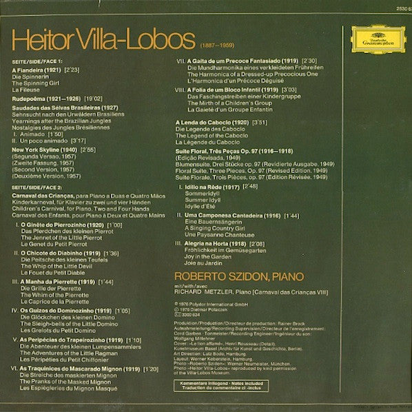 Heitor Villa-Lobos - Roberto Szidon : Klaviermusik (Rudepoêma · New York Skyline · Carnaval Das Crianças) (LP)