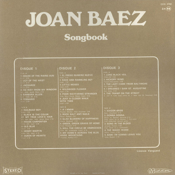 Joan Baez : Songbook (3xLP, Album, Comp, Box)