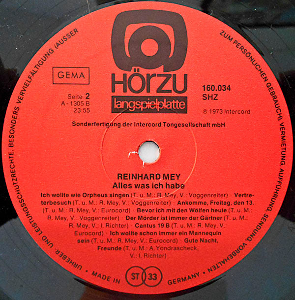 Reinhard Mey : Alles Was Ich Habe - Die 16 Großen Chansons (LP, Comp, RE, Gat)