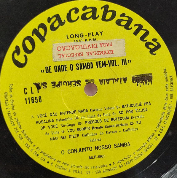 Conjunto Nosso Samba : De Onde O Samba Vem Vol. 3 (LP, Album)