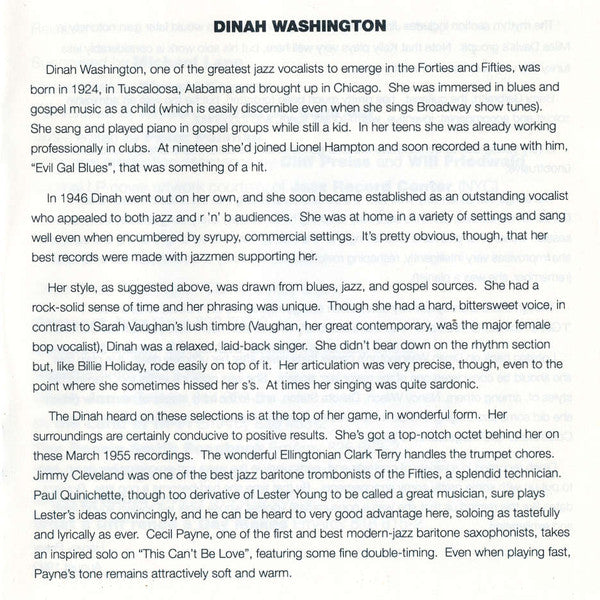 Dinah Washington : For Those In Love (CD, Album, RE)