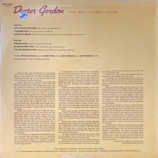 Dexter Gordon : The Bethlehem Years  (LP, Album, RE)