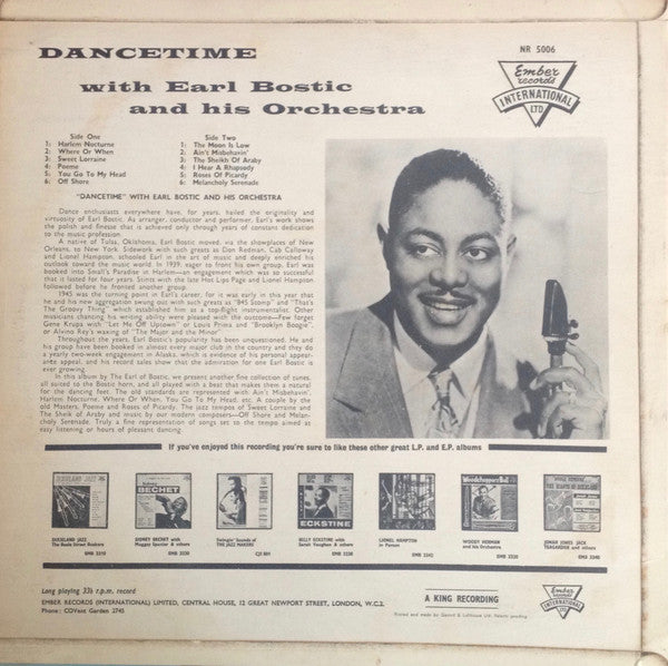 Earl Bostic And His Orchestra : Dance Time (LP, Mono, RE)