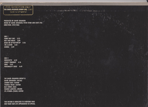 David Johansen Group : The David Johansen Group Live (LP, Album, Promo)