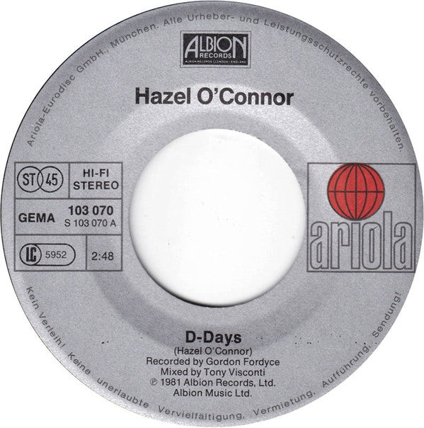 Hazel O'Connor : D-Days (7", Single)