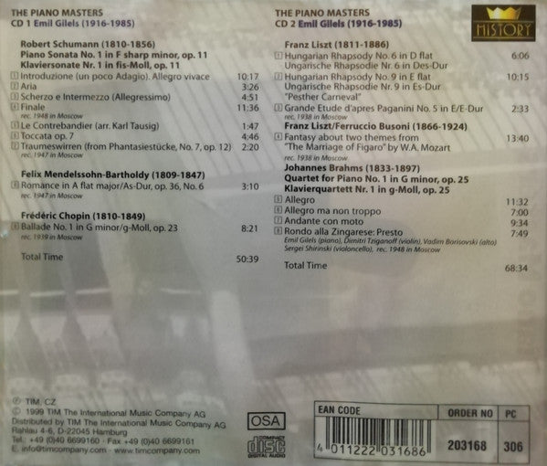 Emil Gilels : The Piano Masters (2xCD, Comp, Mono)