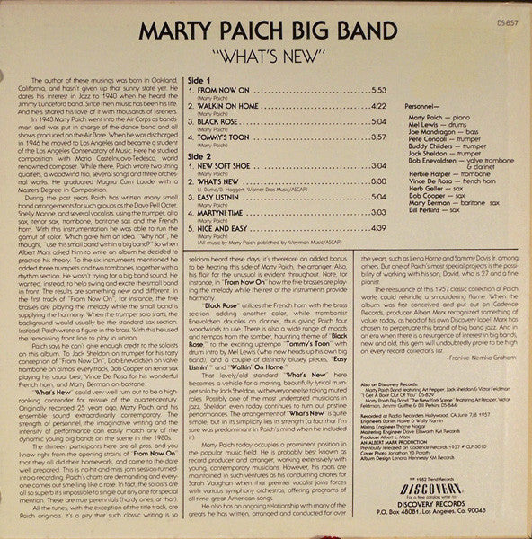 Marty Paich Big Band : What's New (LP, Album, RE)