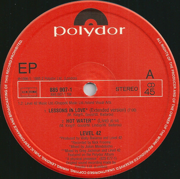 Level 42 : Lessons In Love / Something About You (12", EP, Ltd)