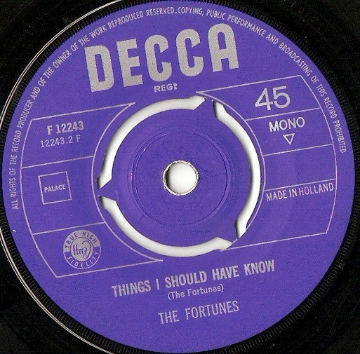 The Fortunes : Here It Comes Again / Things I Should Have Known (7", Single, Mono, Blu)