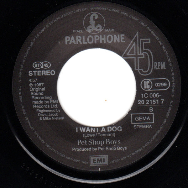 Pet Shop Boys : Rent (7", Single, EMI)