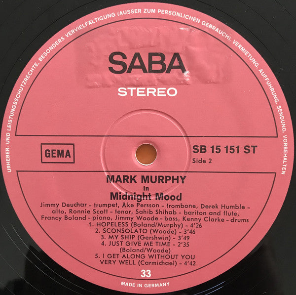 Mark Murphy : Midnight Mood (LP, Album)