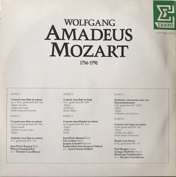 Wolfgang Amadeus Mozart - Jean-Pierre Rampal / Lily Laskine / Jacques Lancelot : Concerten (3xLP, Comp)