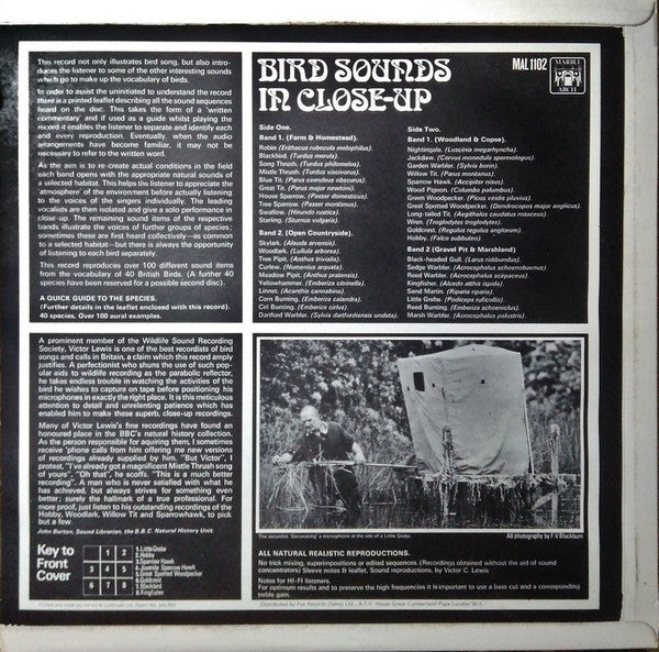 Victor C. Lewis : Bird Sounds In Close Up (LP, Mono)