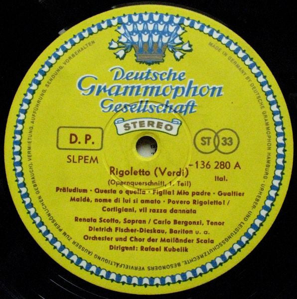 Giuseppe Verdi - Renata Scotto, Fiorenza Cossotto, Carlo Bergonzi, Dietrich Fischer-Dieskau, Rafael Kubelik : Rigoletto (LP, Album)