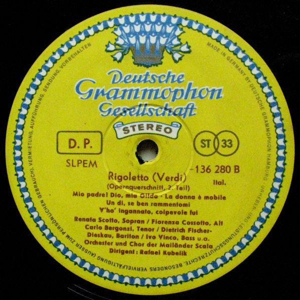 Giuseppe Verdi - Renata Scotto, Fiorenza Cossotto, Carlo Bergonzi, Dietrich Fischer-Dieskau, Rafael Kubelik : Rigoletto (LP, Album)