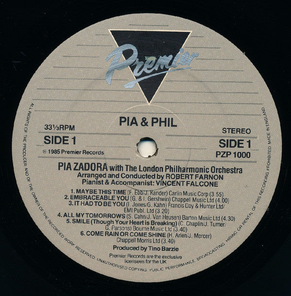 Pia Zadora With The London Philharmonic Orchestra : Pia & Phil (LP, Album, Gat)