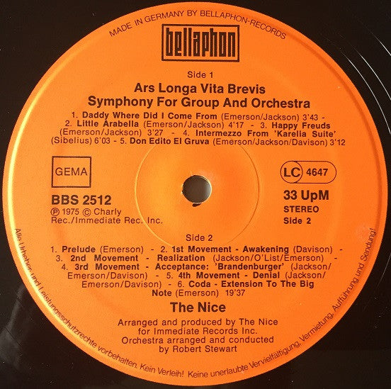 The Nice : Ars Longa Vita Brevis (LP, Album, RE)