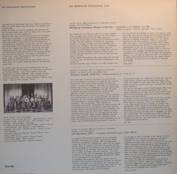 Netherlands Chamber Orchestra : Het Nederlands Kamerorkest "Live" (LP)
