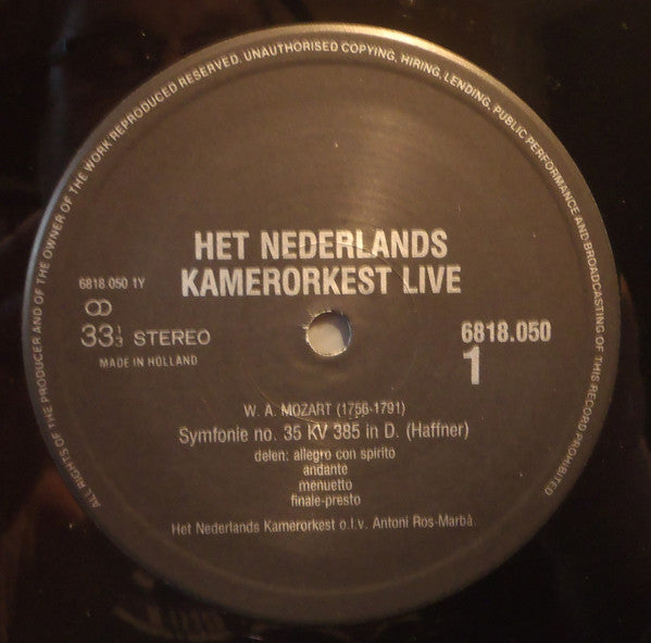 Netherlands Chamber Orchestra : Het Nederlands Kamerorkest "Live" (LP)