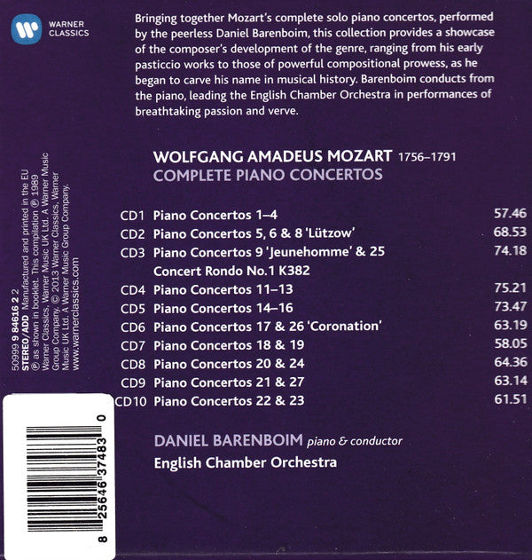 Wolfgang Amadeus Mozart / Daniel Barenboim, English Chamber Orchestra : Complete Piano Concertos (10xCD, Album, Comp, RE, RM + Box, Comp, RE, RM)