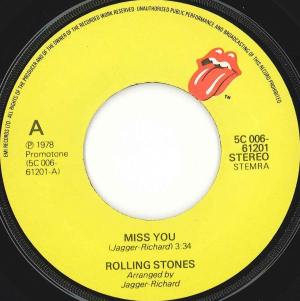 The Rolling Stones : Miss You (7", Single)