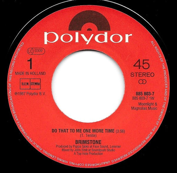 Brimstone (4) : Do That To Me One More Time (7", Single)