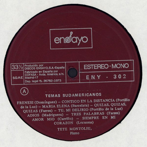 Tete Montoliu : Temas Latinoamericanos (LP, Album)