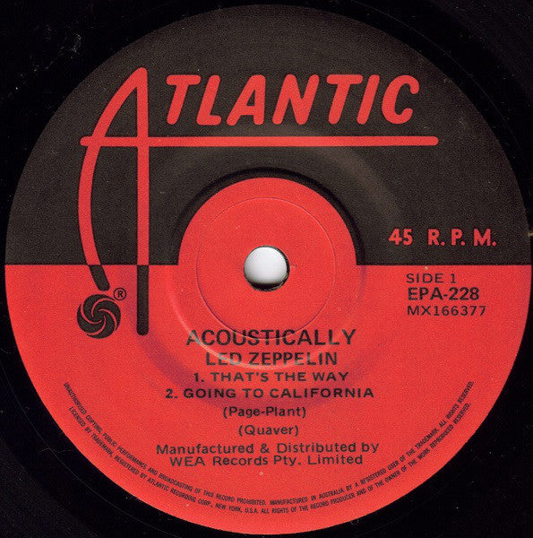 Led Zeppelin : Acoustically (7", EP, RE)