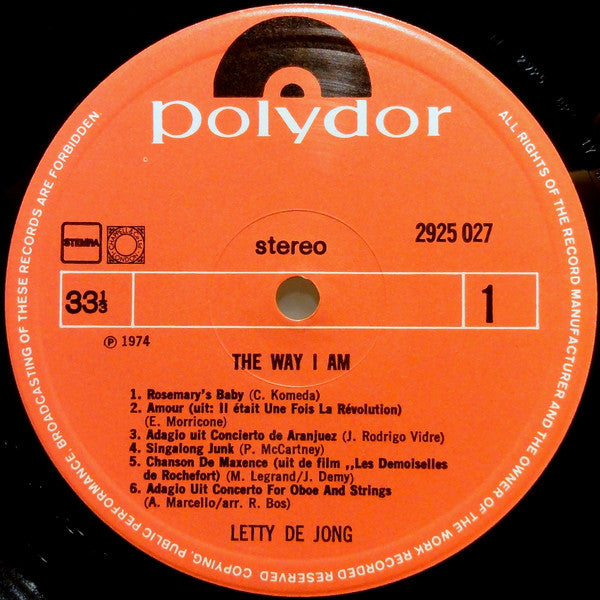 Letty de Jong : The Way I Am (LP, Album)