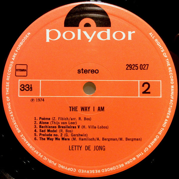 Letty de Jong : The Way I Am (LP, Album)