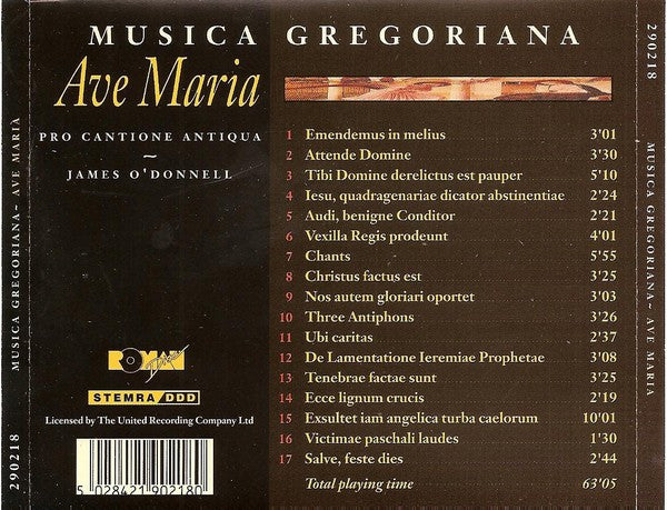 Pro Cantione Antiqua, James O'Donnell (2) : Ave Maria - Musica Gregoriana (CD, Album)