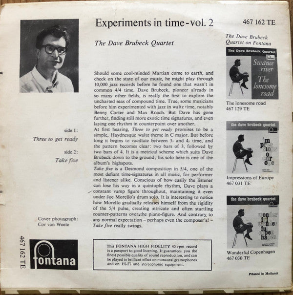 The Dave Brubeck Quartet : Experiments In Time Vol. 2 (7", Mono, Pus)