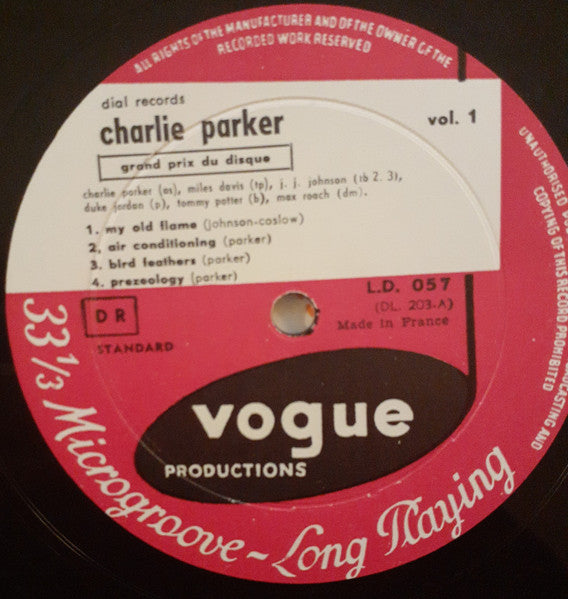 Charlie Parker : Vol. 1 (10", Comp, Mono, RE)